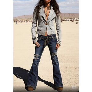 Parasuco Western Y2K Denim Blazer Jacket M Steampunk Prairie Cowboy